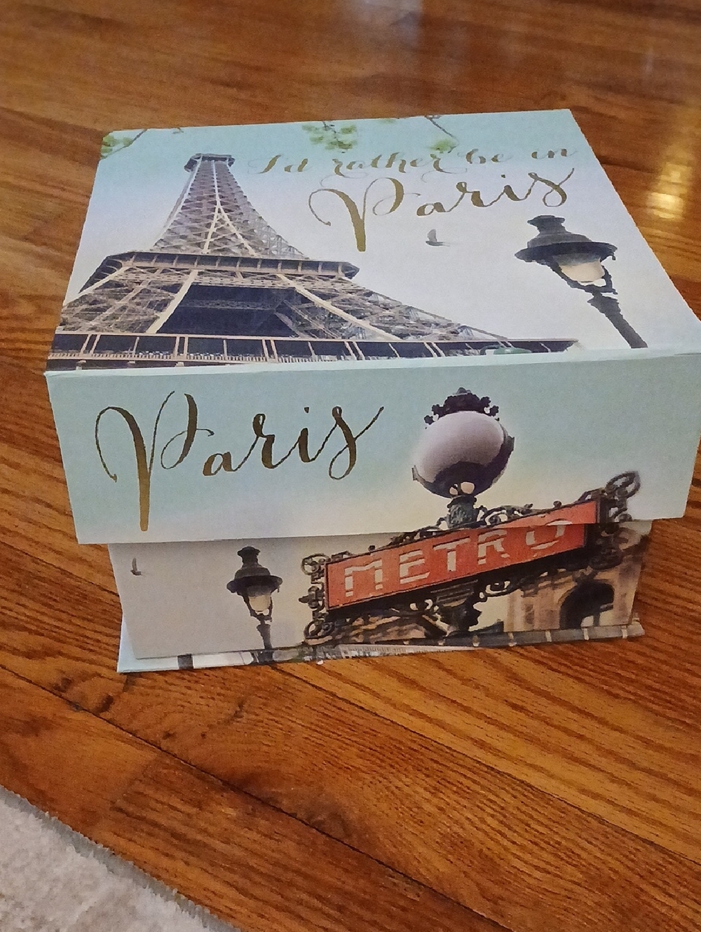 Paris Decorative Storage Box - Light Blue Eiffel Tower Design